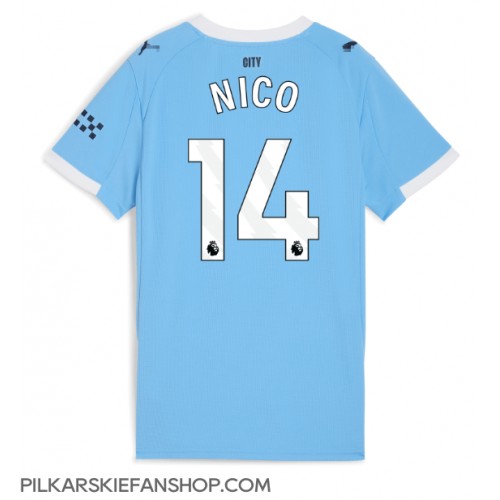 Koszulka piłkarska Manchester City Nico Gonzalez #14 Strój Domowy dla kobiety 2025-26 tanio Krótki Rękaw Koszulka piłkarska Manchester City Nico Gonzalez #14 Strój Domowy dla kobiety 2025-26 tanio Krótki Rękaw